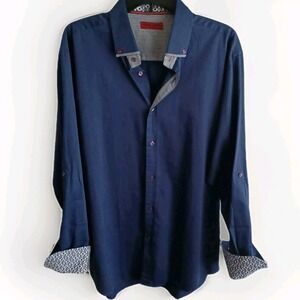 LUCHIANO VISCONTI Mens Navy Blue Button Down Shirt Cotton Turkey Size XL